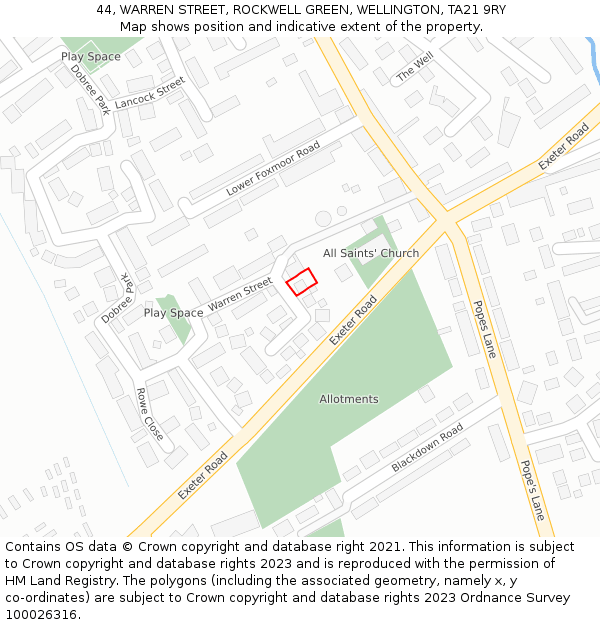 44, WARREN STREET, ROCKWELL GREEN, WELLINGTON, TA21 9RY: Location map and indicative extent of plot