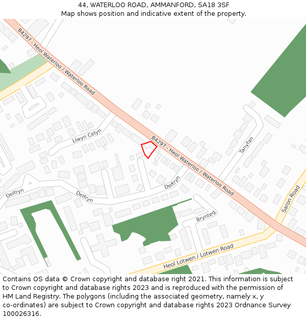 44, WATERLOO ROAD, AMMANFORD, SA18 3SF: Location map and indicative extent of plot