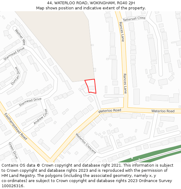 44, WATERLOO ROAD, WOKINGHAM, RG40 2JH: Location map and indicative extent of plot