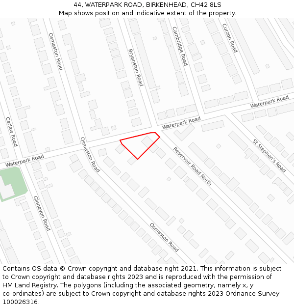 44, WATERPARK ROAD, BIRKENHEAD, CH42 8LS: Location map and indicative extent of plot