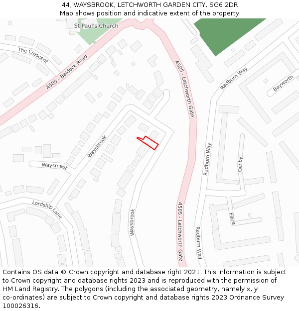 44, WAYSBROOK, LETCHWORTH GARDEN CITY, SG6 2DR: Location map and indicative extent of plot