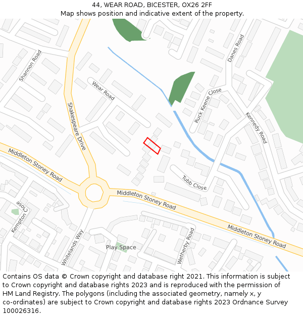 44, WEAR ROAD, BICESTER, OX26 2FF: Location map and indicative extent of plot