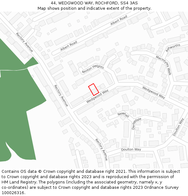 44, WEDGWOOD WAY, ROCHFORD, SS4 3AS: Location map and indicative extent of plot