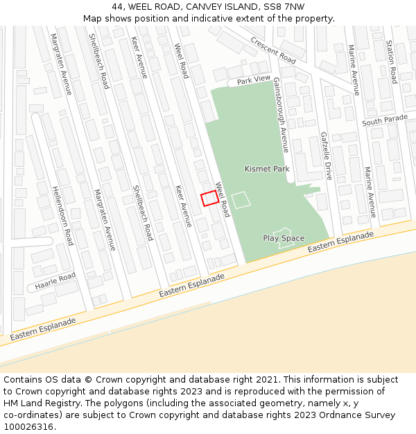 44, WEEL ROAD, CANVEY ISLAND, SS8 7NW: Location map and indicative extent of plot