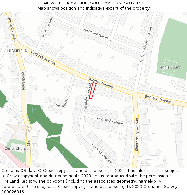 44, WELBECK AVENUE, SOUTHAMPTON, SO17 1SS: Location map and indicative extent of plot