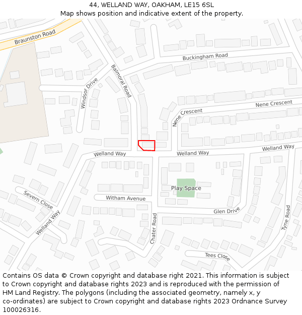 44, WELLAND WAY, OAKHAM, LE15 6SL: Location map and indicative extent of plot