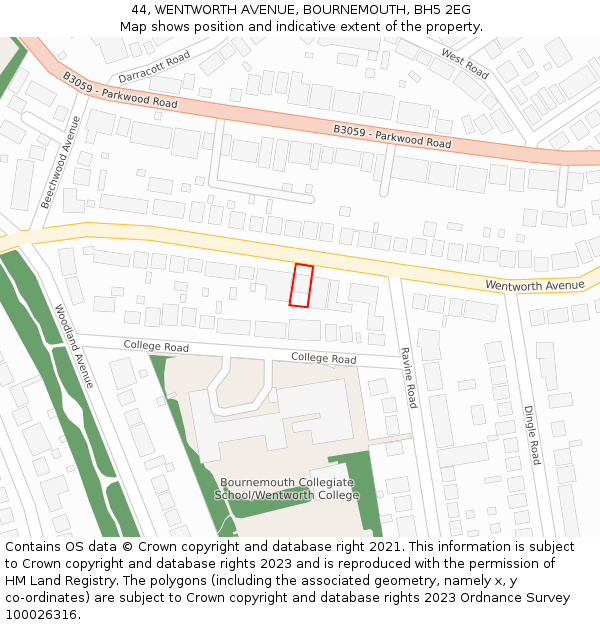 44, WENTWORTH AVENUE, BOURNEMOUTH, BH5 2EG: Location map and indicative extent of plot