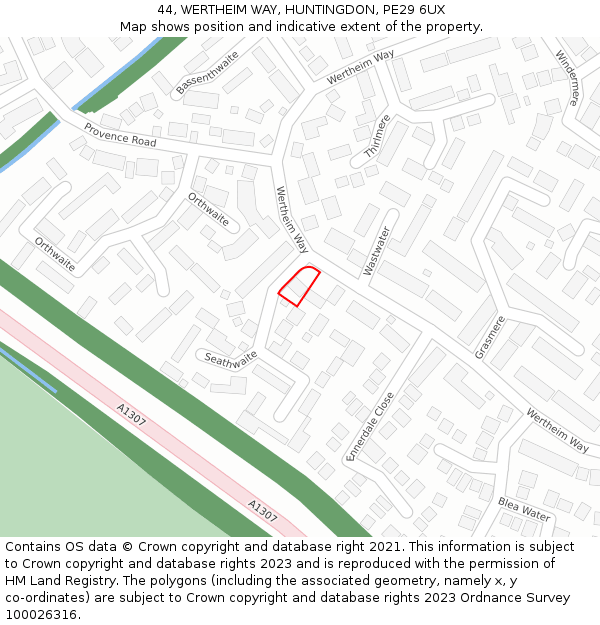 44, WERTHEIM WAY, HUNTINGDON, PE29 6UX: Location map and indicative extent of plot