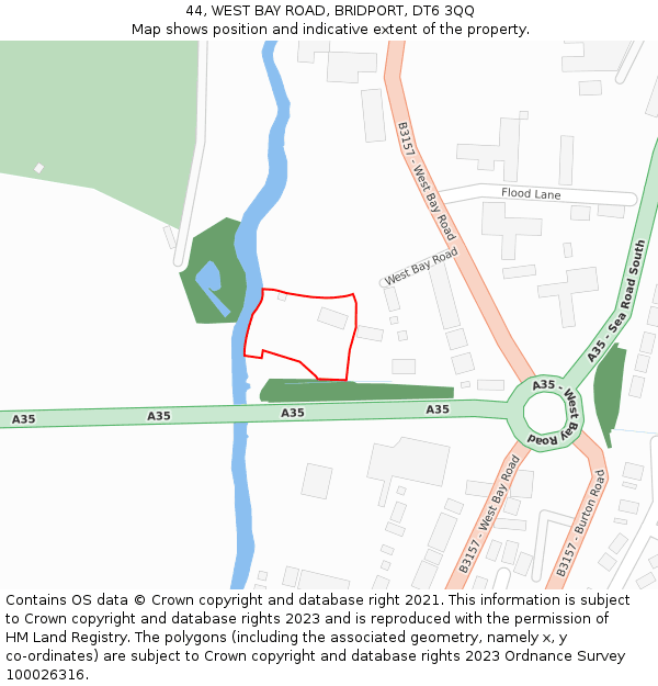 44, WEST BAY ROAD, BRIDPORT, DT6 3QQ: Location map and indicative extent of plot