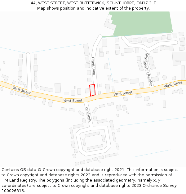 44, WEST STREET, WEST BUTTERWICK, SCUNTHORPE, DN17 3LE: Location map and indicative extent of plot
