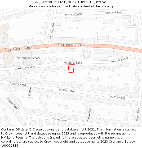 44, WESTBURY LANE, BUCKHURST HILL, IG9 5PL: Location map and indicative extent of plot