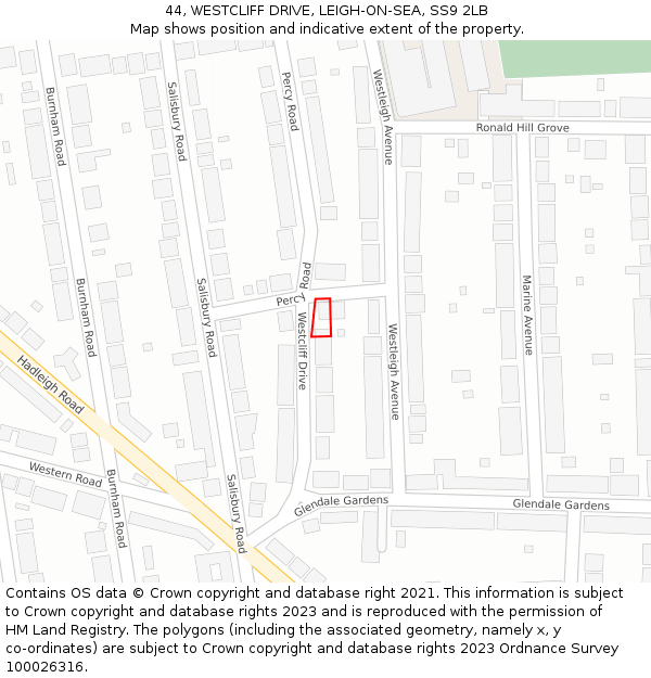 44, WESTCLIFF DRIVE, LEIGH-ON-SEA, SS9 2LB: Location map and indicative extent of plot