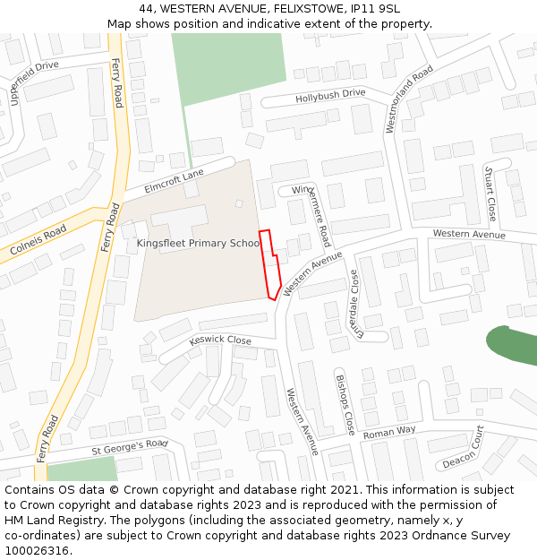 44, WESTERN AVENUE, FELIXSTOWE, IP11 9SL: Location map and indicative extent of plot