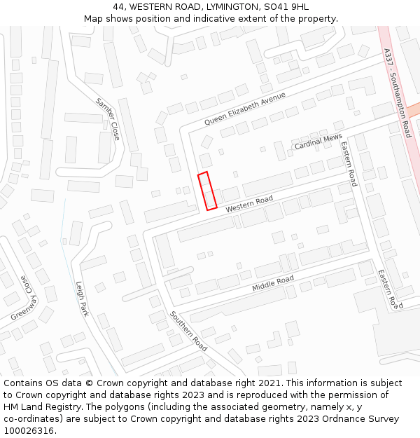 44, WESTERN ROAD, LYMINGTON, SO41 9HL: Location map and indicative extent of plot