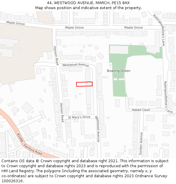 44, WESTWOOD AVENUE, MARCH, PE15 8AX: Location map and indicative extent of plot