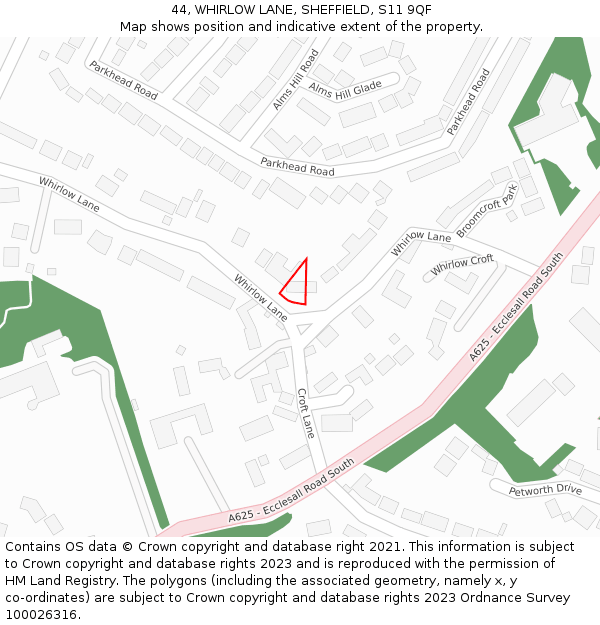 44, WHIRLOW LANE, SHEFFIELD, S11 9QF: Location map and indicative extent of plot