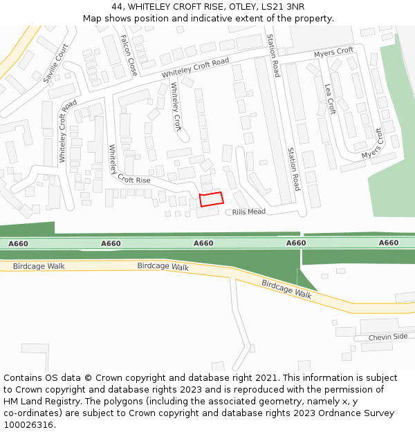 44, WHITELEY CROFT RISE, OTLEY, LS21 3NR: Location map and indicative extent of plot