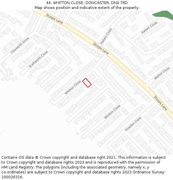 44, WHITTON CLOSE, DONCASTER, DN4 7RD: Location map and indicative extent of plot