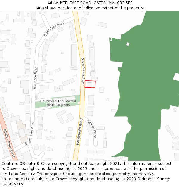 44, WHYTELEAFE ROAD, CATERHAM, CR3 5EF: Location map and indicative extent of plot