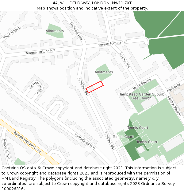 44, WILLIFIELD WAY, LONDON, NW11 7XT: Location map and indicative extent of plot