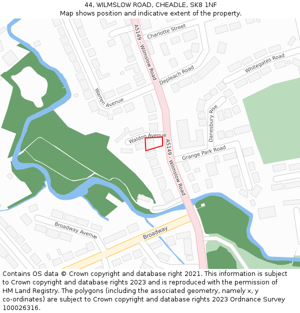 44, WILMSLOW ROAD, CHEADLE, SK8 1NF: Location map and indicative extent of plot