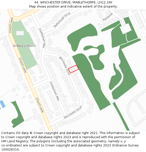 44, WINCHESTER DRIVE, MABLETHORPE, LN12 2AY: Location map and indicative extent of plot