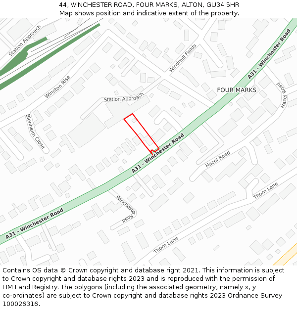 44, WINCHESTER ROAD, FOUR MARKS, ALTON, GU34 5HR: Location map and indicative extent of plot