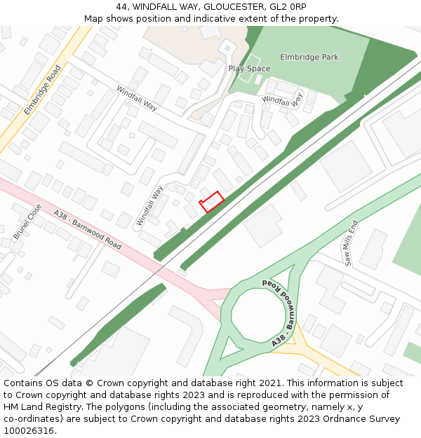 44, WINDFALL WAY, GLOUCESTER, GL2 0RP: Location map and indicative extent of plot