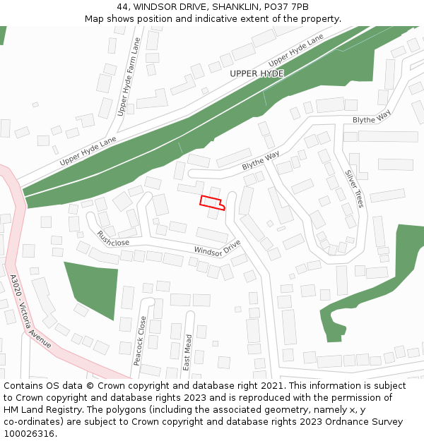 44, WINDSOR DRIVE, SHANKLIN, PO37 7PB: Location map and indicative extent of plot