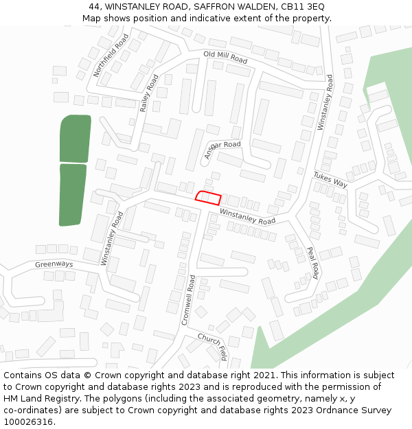 44, WINSTANLEY ROAD, SAFFRON WALDEN, CB11 3EQ: Location map and indicative extent of plot