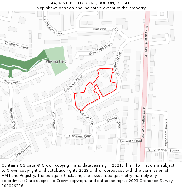 44, WINTERFIELD DRIVE, BOLTON, BL3 4TE: Location map and indicative extent of plot