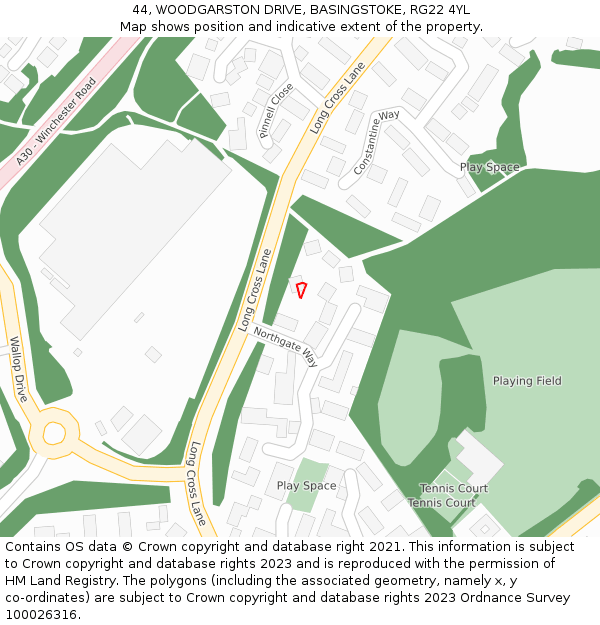 44, WOODGARSTON DRIVE, BASINGSTOKE, RG22 4YL: Location map and indicative extent of plot