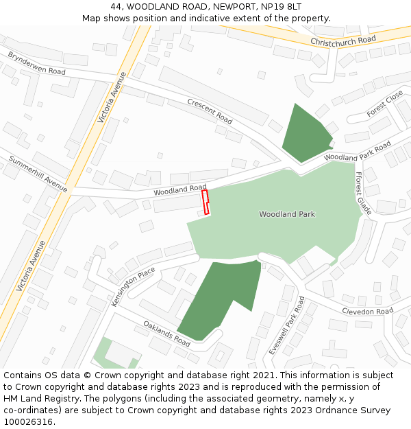 44, WOODLAND ROAD, NEWPORT, NP19 8LT: Location map and indicative extent of plot