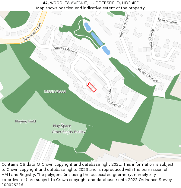 44, WOODLEA AVENUE, HUDDERSFIELD, HD3 4EF: Location map and indicative extent of plot