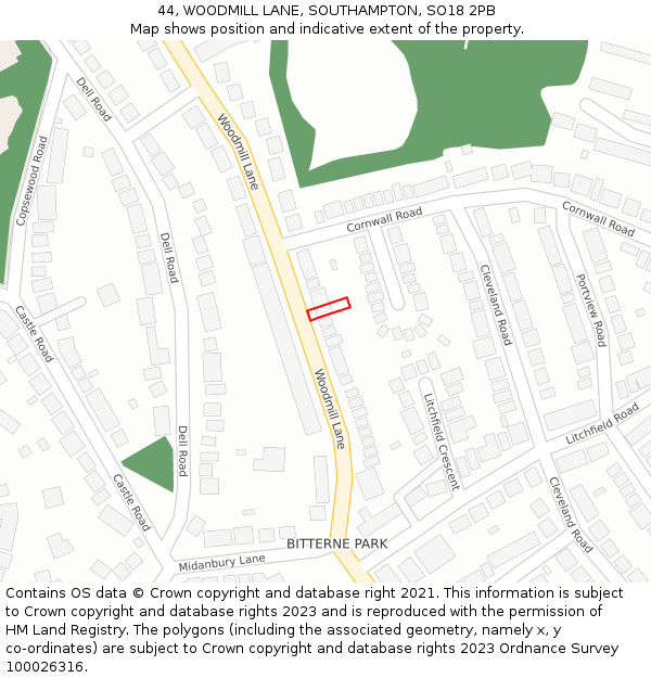 44, WOODMILL LANE, SOUTHAMPTON, SO18 2PB: Location map and indicative extent of plot