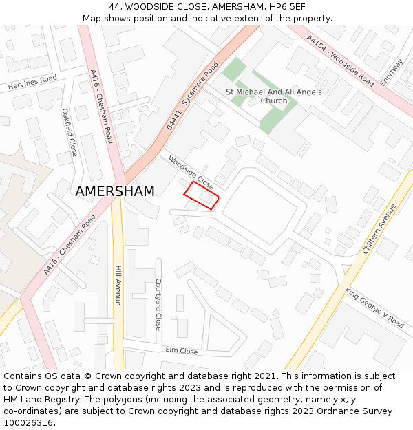 44, WOODSIDE CLOSE, AMERSHAM, HP6 5EF: Location map and indicative extent of plot