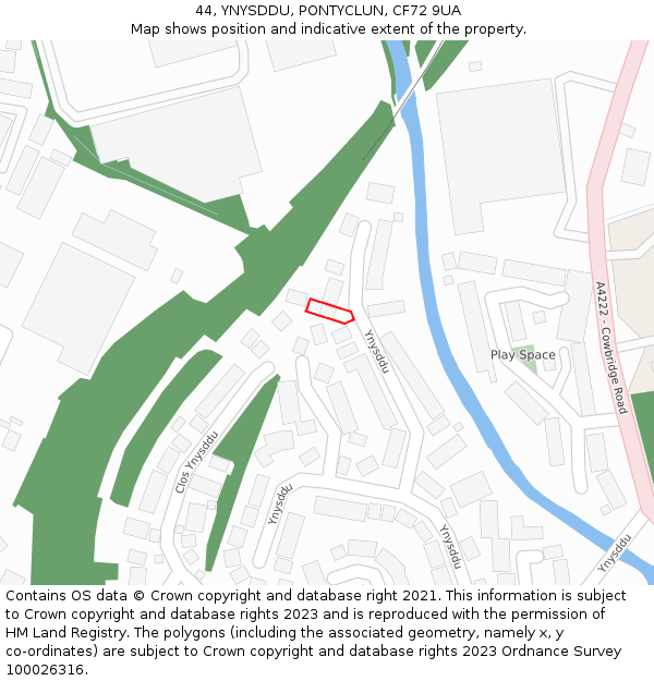 44, YNYSDDU, PONTYCLUN, CF72 9UA: Location map and indicative extent of plot