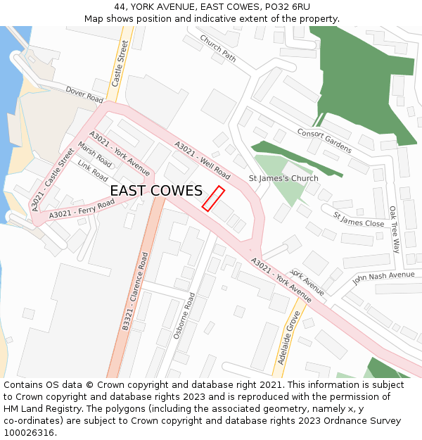 44, YORK AVENUE, EAST COWES, PO32 6RU: Location map and indicative extent of plot