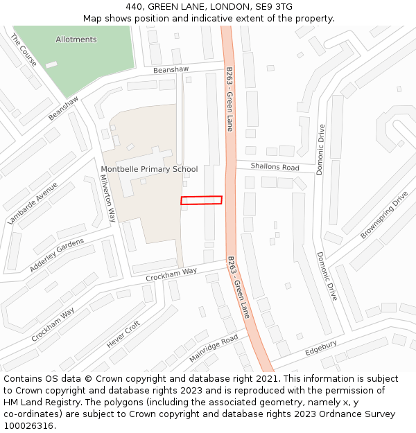 440, GREEN LANE, LONDON, SE9 3TG: Location map and indicative extent of plot