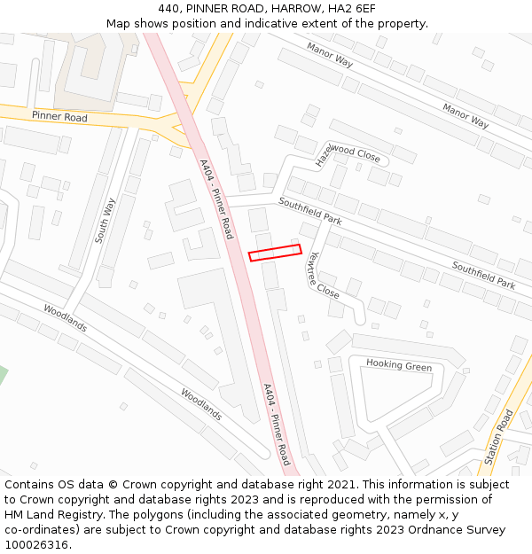 440, PINNER ROAD, HARROW, HA2 6EF: Location map and indicative extent of plot