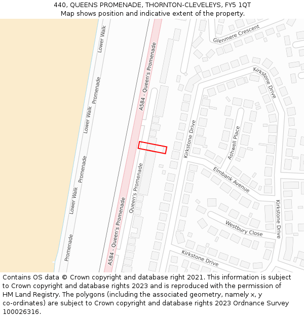 440, QUEENS PROMENADE, THORNTON-CLEVELEYS, FY5 1QT: Location map and indicative extent of plot