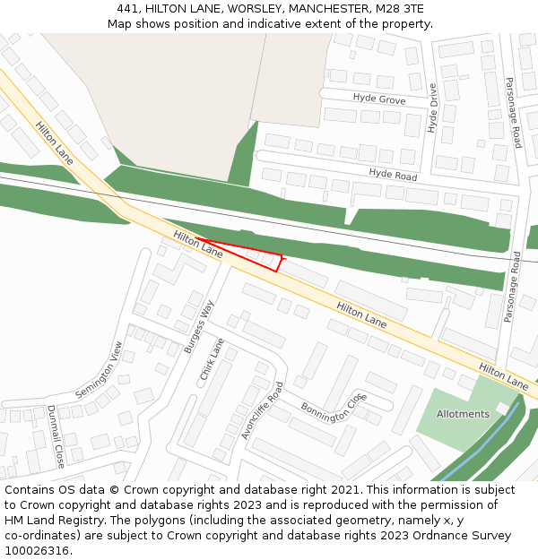 441, HILTON LANE, WORSLEY, MANCHESTER, M28 3TE: Location map and indicative extent of plot