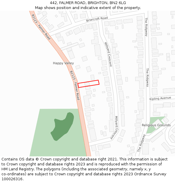 442, FALMER ROAD, BRIGHTON, BN2 6LG: Location map and indicative extent of plot