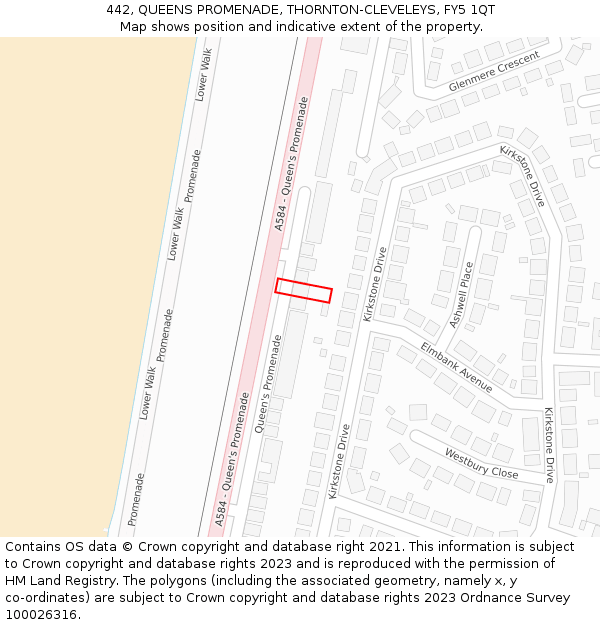 442, QUEENS PROMENADE, THORNTON-CLEVELEYS, FY5 1QT: Location map and indicative extent of plot