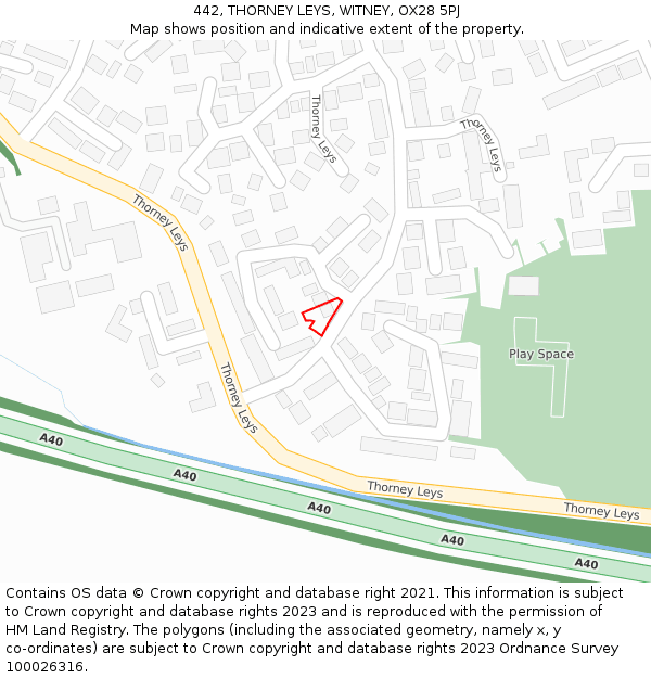 442, THORNEY LEYS, WITNEY, OX28 5PJ: Location map and indicative extent of plot