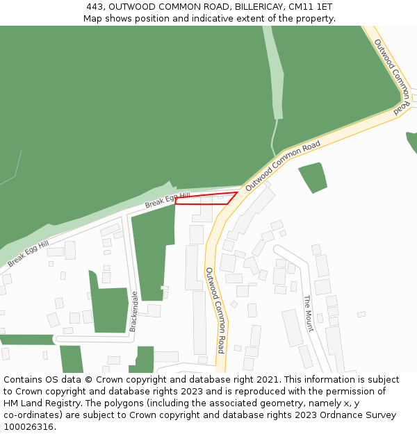 443, OUTWOOD COMMON ROAD, BILLERICAY, CM11 1ET: Location map and indicative extent of plot