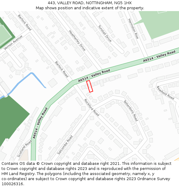 443, VALLEY ROAD, NOTTINGHAM, NG5 1HX: Location map and indicative extent of plot