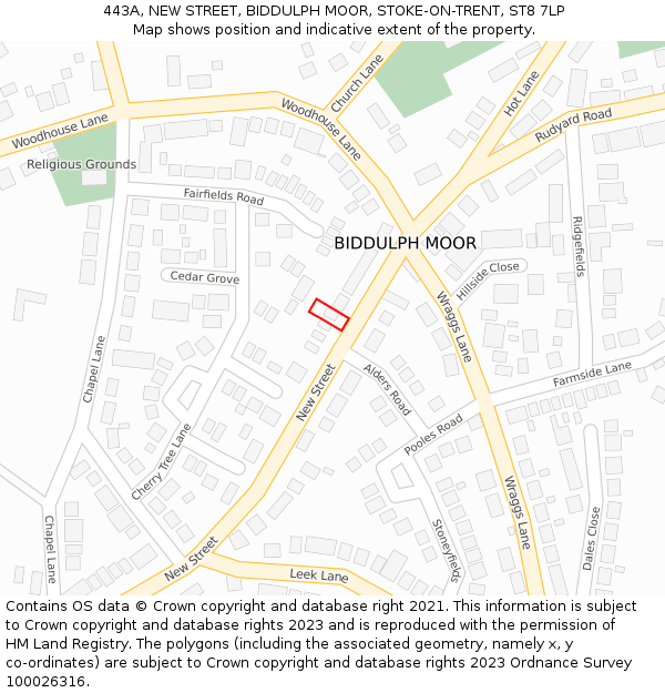 443A, NEW STREET, BIDDULPH MOOR, STOKE-ON-TRENT, ST8 7LP: Location map and indicative extent of plot