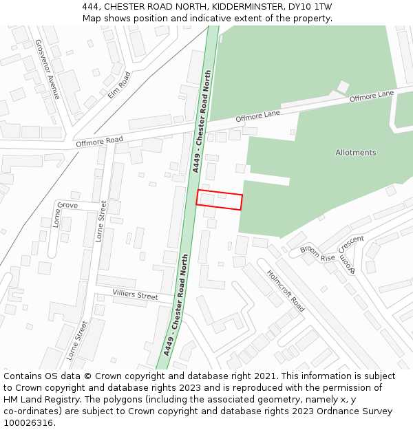 444, CHESTER ROAD NORTH, KIDDERMINSTER, DY10 1TW: Location map and indicative extent of plot