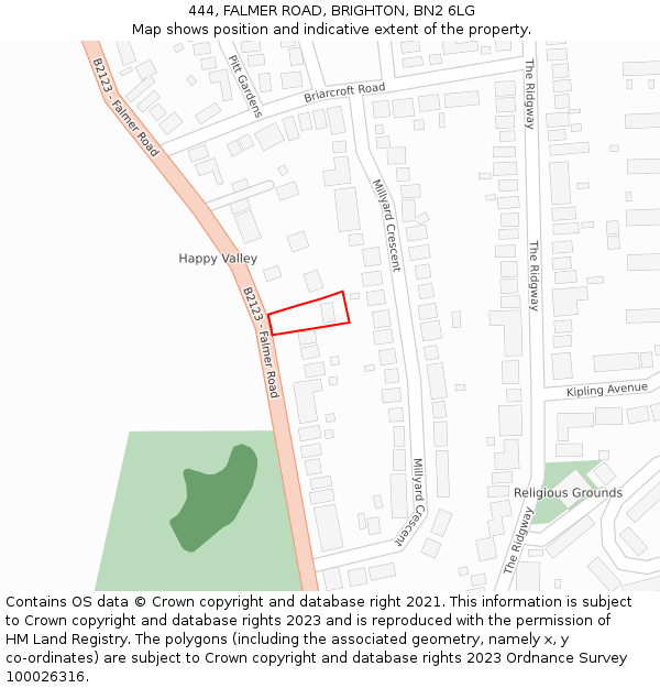 444, FALMER ROAD, BRIGHTON, BN2 6LG: Location map and indicative extent of plot